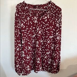 Chic Burgundy Blouse with White Floral Design